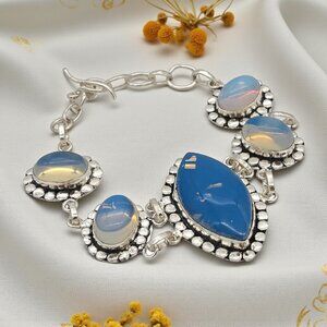 Boho Chic Indian Triplet Opal S925 Sterling Silver Adjustable Elegant Bracelet